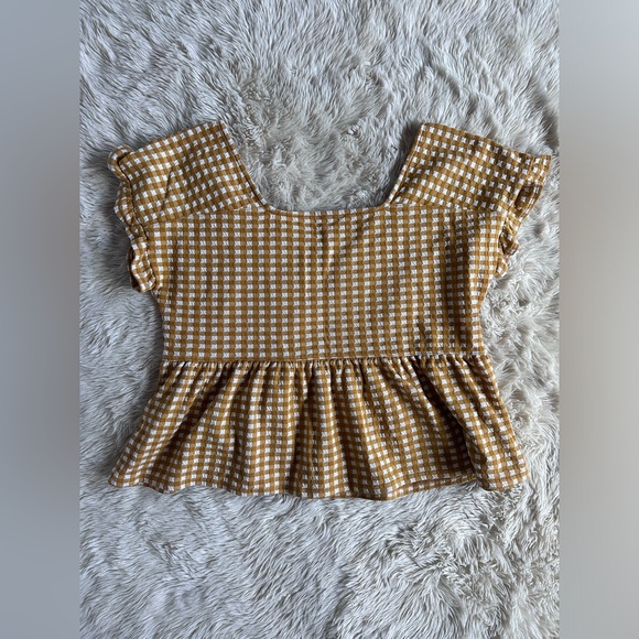Madewell Gingham Knit Ruffle-Hem Top Yellow Mustard Plaid Peplum Size L - Picture 13 of 15